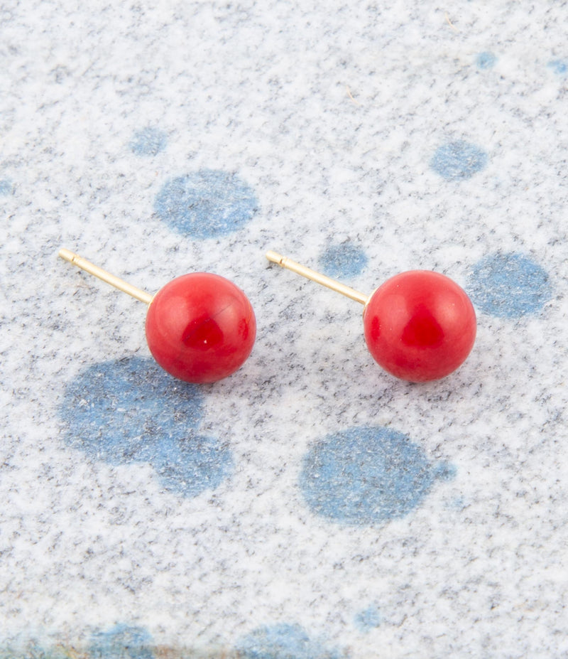 Dot of Red Coral Stud Earrings