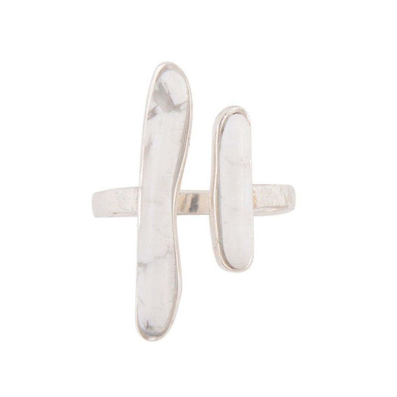Size Adjustable White Howlite and Sterling Silver Doubled Up Ring