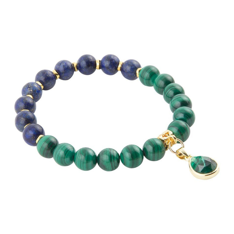 Dreamy Blue Lapis Green Malachite Charm  Golden Bracelet
