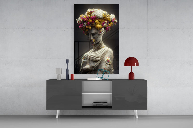 Abandoned Statue Glass Wall Art  || Designer Collection