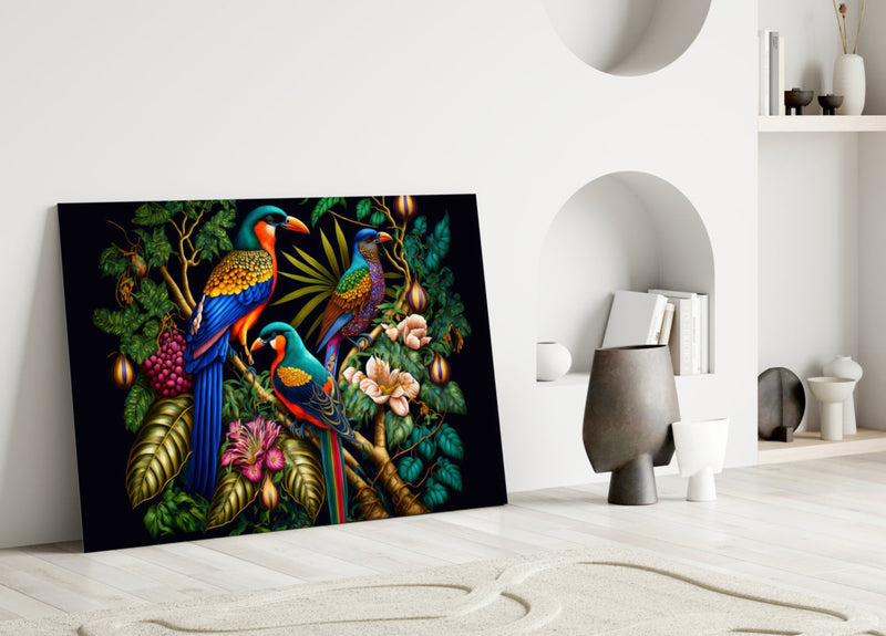Tropical Birds Glass Wall Art  || Designers Collection