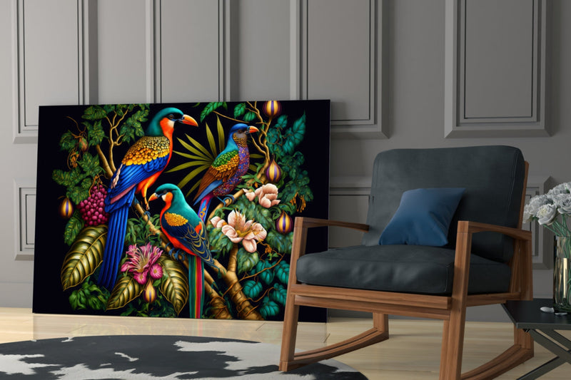 Tropical Birds Glass Wall Art  || Designers Collection