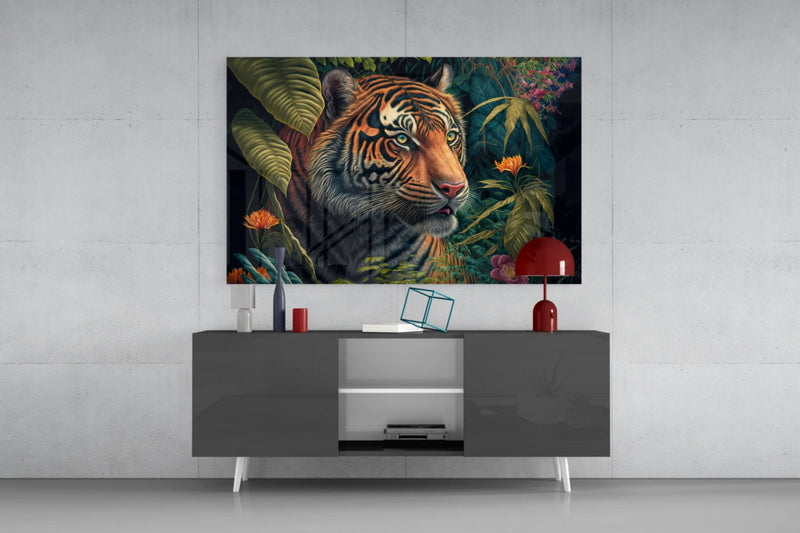 Trap Behind Flowers Glass Wall Art  || Designers Collection