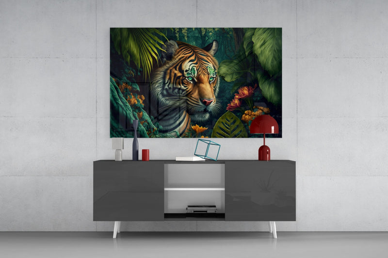 Trap Behind Flowers Glass Wall Art  || Designer Collection