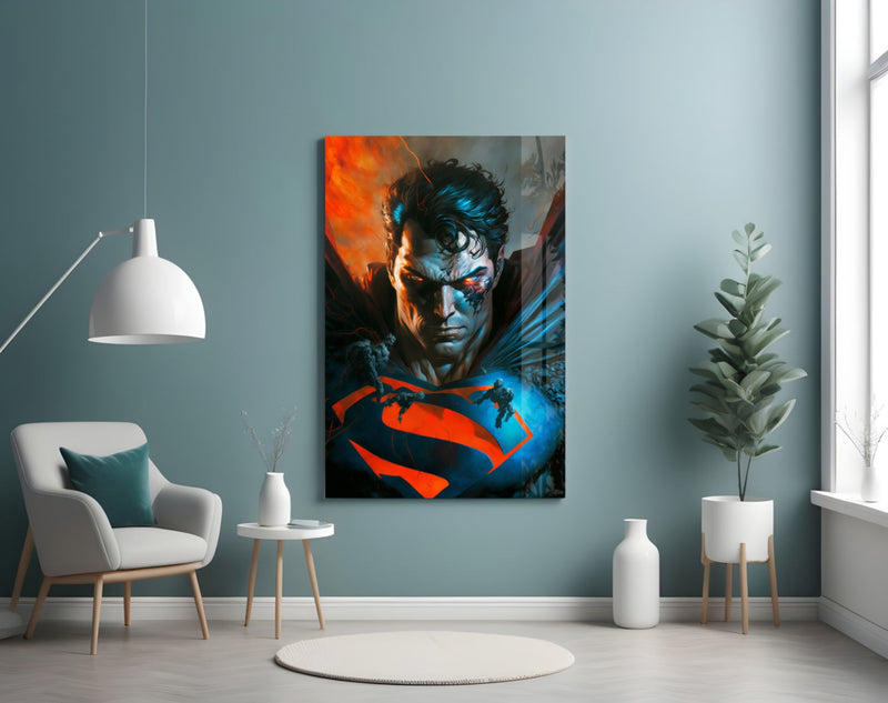 Bloody Superman Glass Wall Art  || Designer Collection