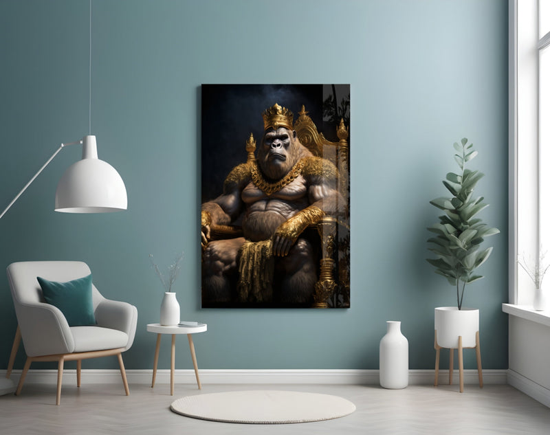Ape King in Throne Glass Wall Art  || Designer Collection