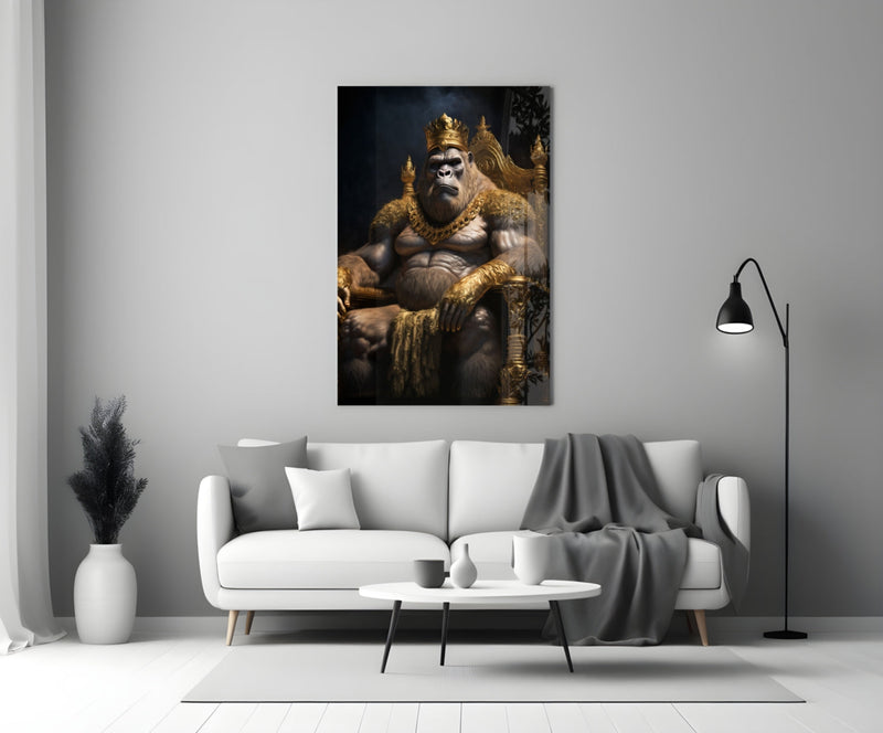 Ape King in Throne Glass Wall Art  || Designer Collection
