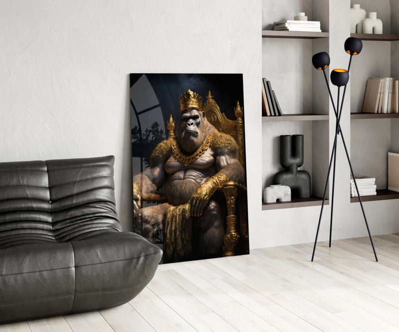 Ape King in Throne Glass Wall Art  || Designer Collection