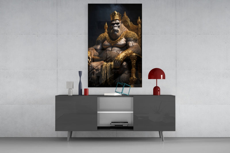 Ape King in Throne Glass Wall Art  || Designer Collection