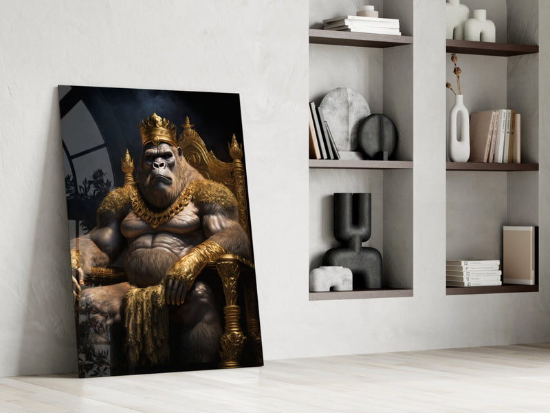 Ape King in Throne Glass Wall Art  || Designer Collection