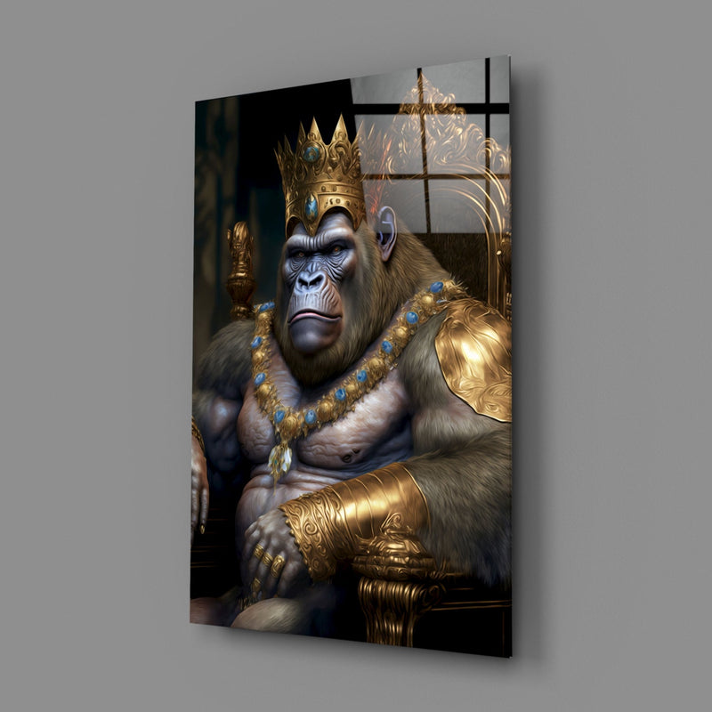 Ape King in Throne Glass Wall Art  || Designer Collection