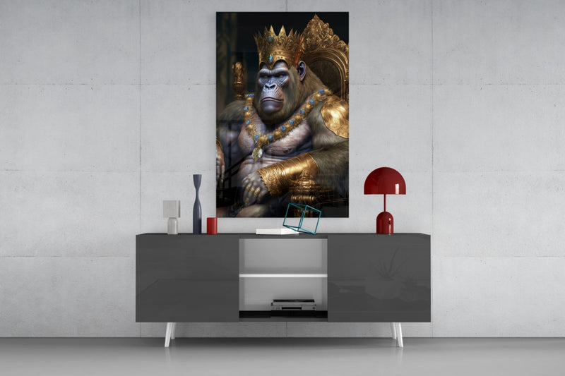 Ape King in Throne Glass Wall Art  || Designer Collection