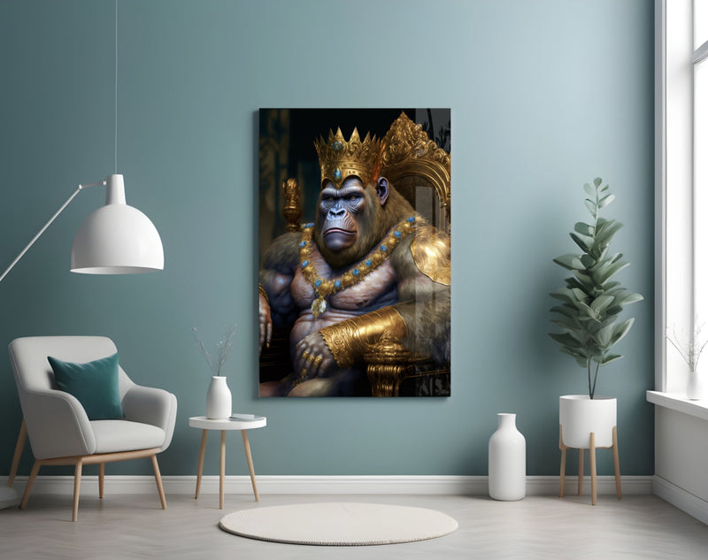 Ape King in Throne Glass Wall Art  || Designer Collection