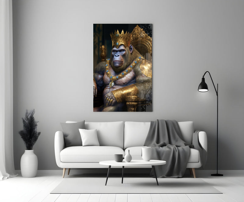 Ape King in Throne Glass Wall Art  || Designer Collection