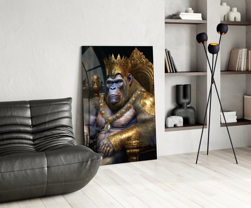 Ape King in Throne Glass Wall Art  || Designer Collection