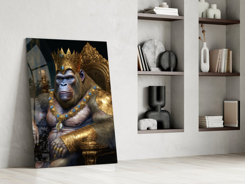 Ape King in Throne Glass Wall Art  || Designer Collection