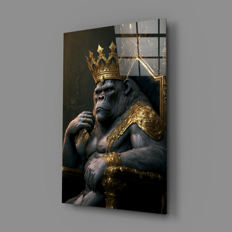 Ape King in Throne Glass Wall Art  || Designer Collection