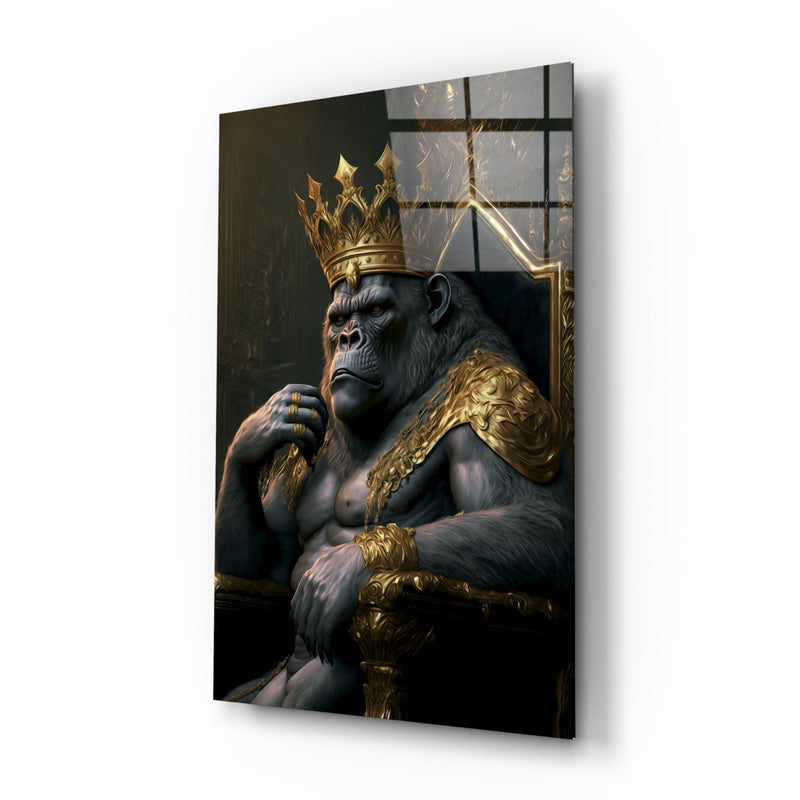 Ape King in Throne Glass Wall Art  || Designer Collection