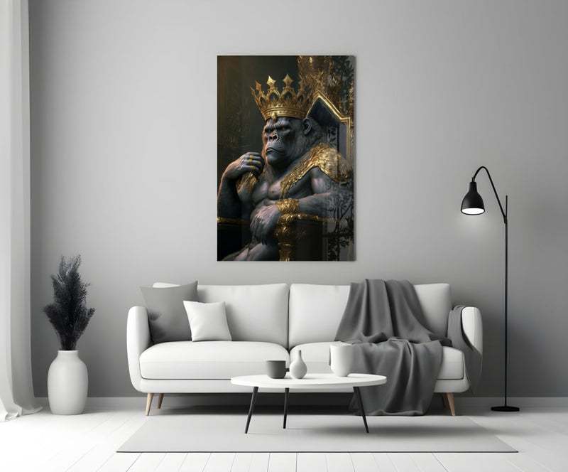 Ape King in Throne Glass Wall Art  || Designer Collection