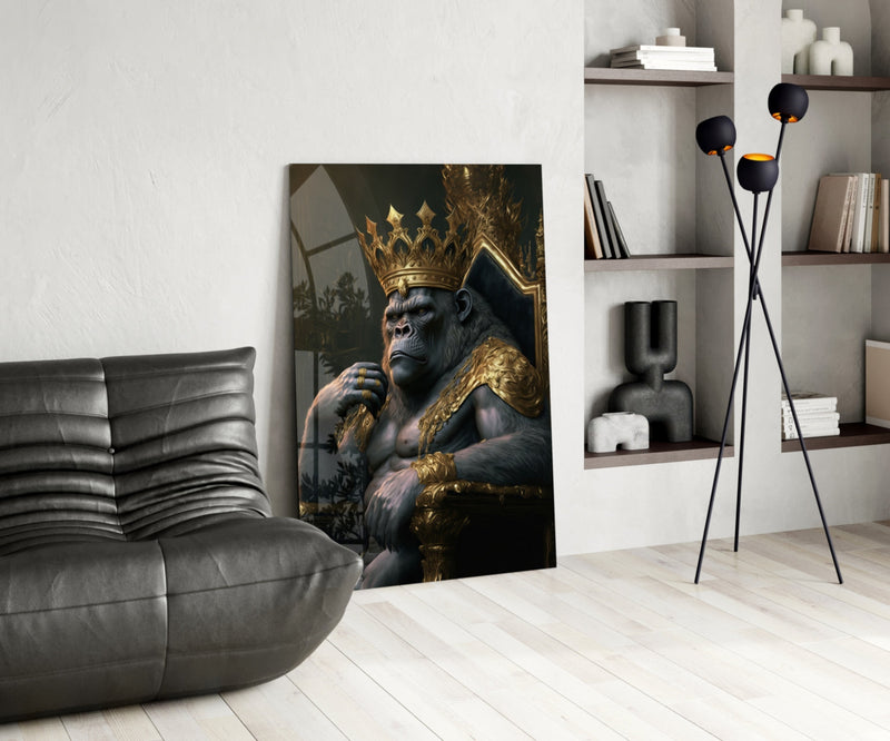 Ape King in Throne Glass Wall Art  || Designer Collection