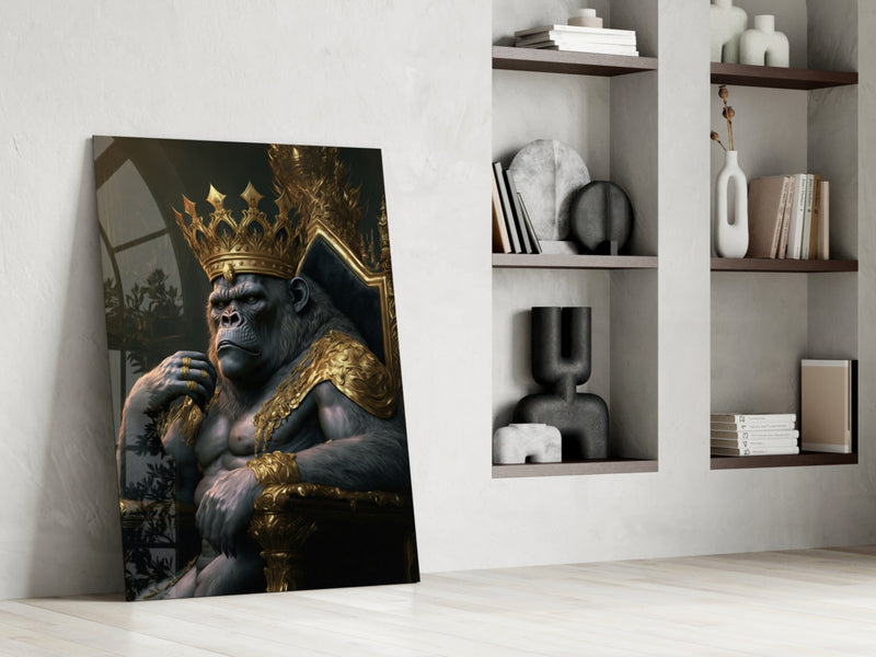 Ape King in Throne Glass Wall Art  || Designer Collection