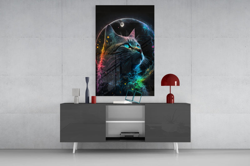 Moon Cat Glass Wall Art  || Designer Collection