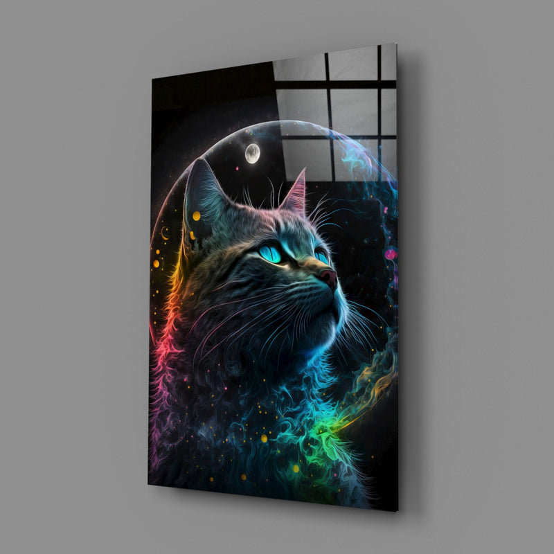 Moon Cat Glass Wall Art  || Designer Collection