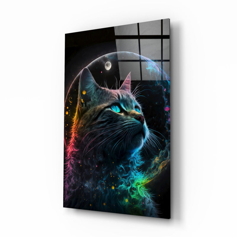 Moon Cat Glass Wall Art  || Designer Collection