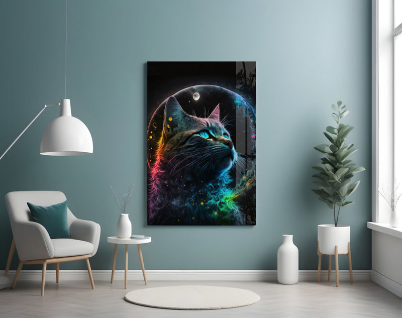 Moon Cat Glass Wall Art  || Designer Collection