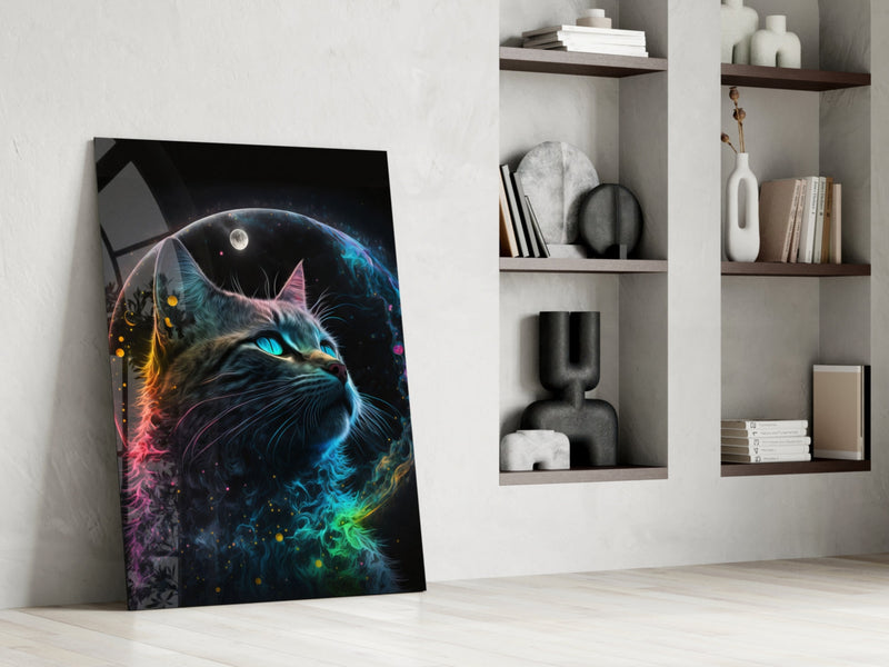 Moon Cat Glass Wall Art  || Designer Collection