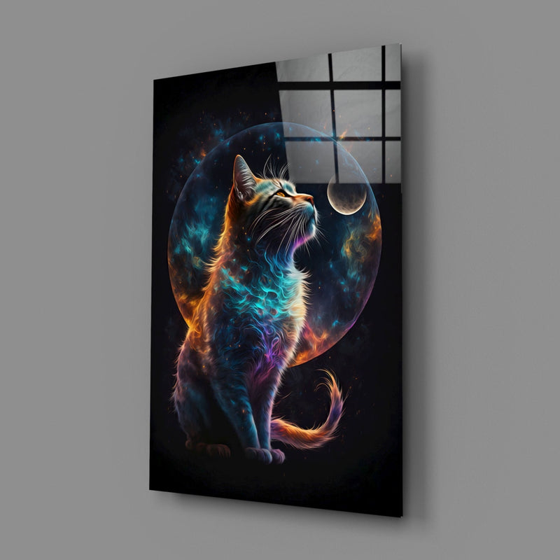 Moon Cat Glass Wall Art  || Designer Collection