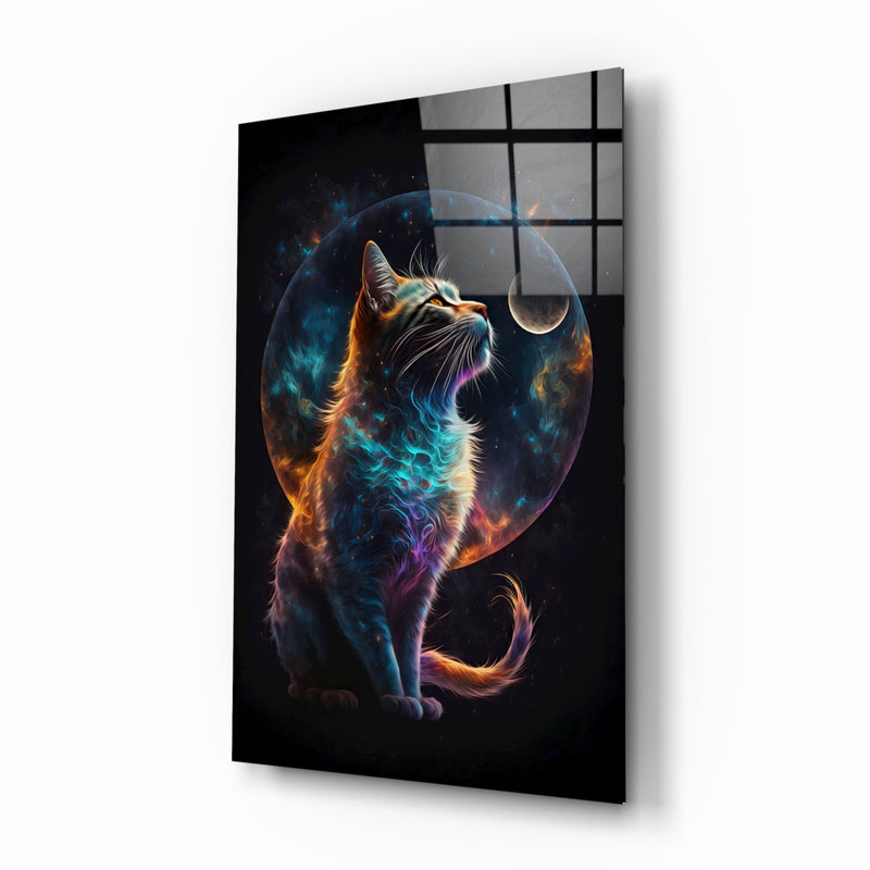 Moon Cat Glass Wall Art  || Designer Collection