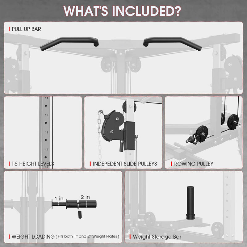 Rovix Dual Pulley Cable Crossover Machine With Pull Up And LAT Bar (SAK98124)