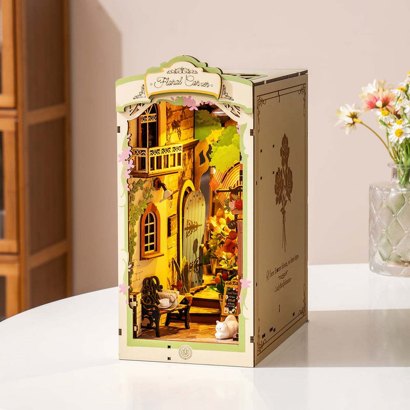 Rolife Floral Corner DIY Book Nook Shelf Insert Kit 3D Wooden Dollhouse For Gift