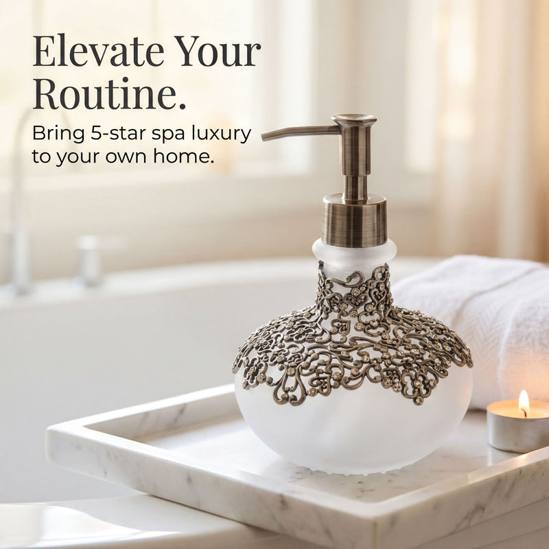 Soap Dispenser – Elegant Frosted Glass Bathroom Accessory with Pewter Finish & Rhinestones