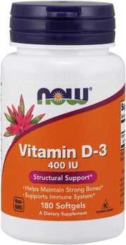 NOW Vitamin D-3 400IU, 180 Softgels (Pack of 3)