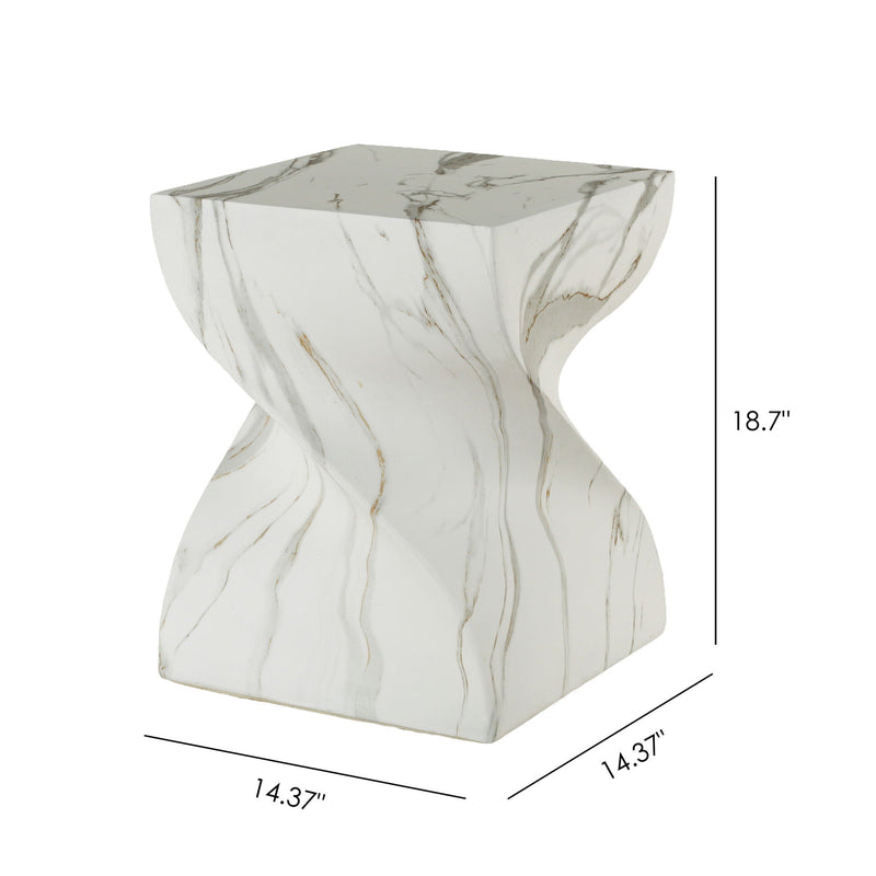 Outdoor End Table, Round Side Table For Patio And Garden - Marble