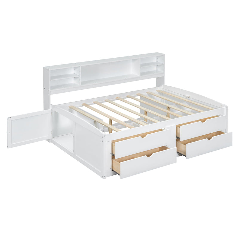 Daybed With 2 Bedside Cabinets, Upper Shelves And 4 Drawers