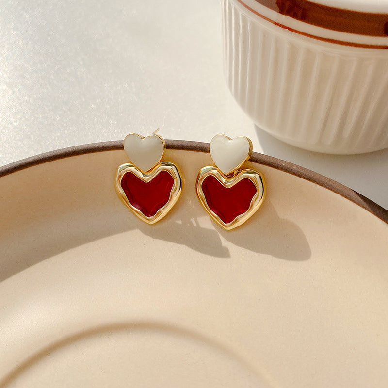 Small Cute Double Heart Stud Earrings
