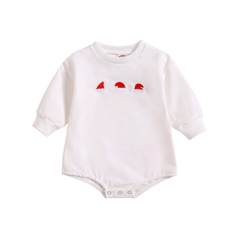 New Baby Printed Christmas Hat Cartoon Jumpsuit