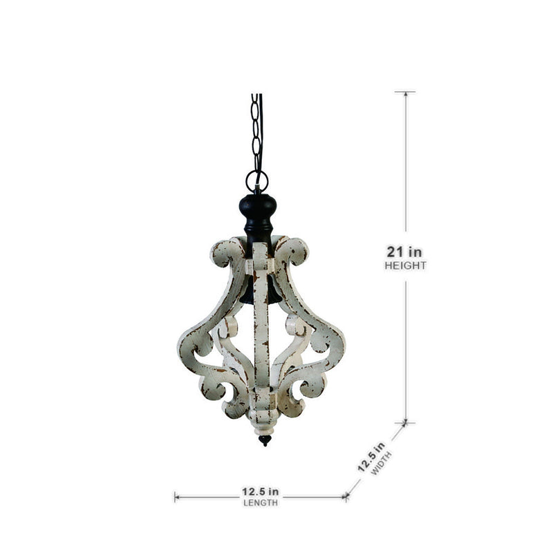 Farmhouse Chandeliar Distressed Pendant French Country Wood Chandelier For Living Room Foyer, Bulb Not Included - Antique Cream