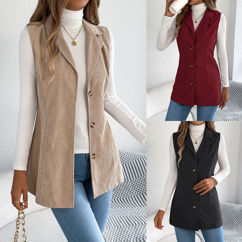 European And American Casual Single-breasted Suit-collar Corduroy Waistcoat Jacket