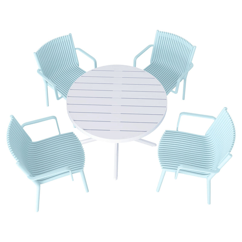 4 Modern Stackable Plastic Armchair Matched With Round Table