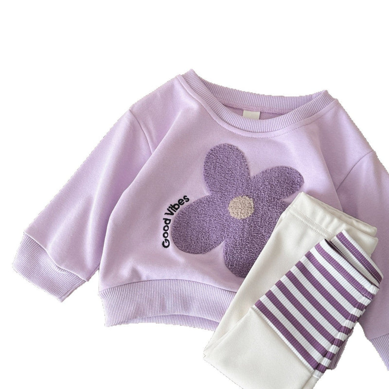 Baby Floral Hoodie And Striped Pants Two-piece Set