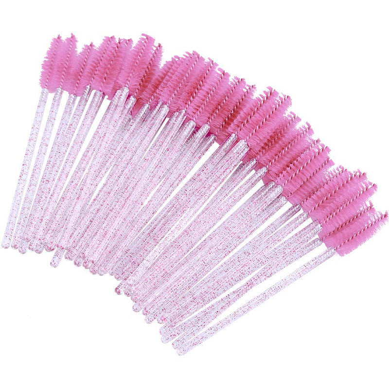 100PCS Eyelash Mascara Brushes, Disposable Lash Spoolies, Crystal Mascara Wands Makeup Kits for Eyelash Extensions and Eyebrow (Pink)