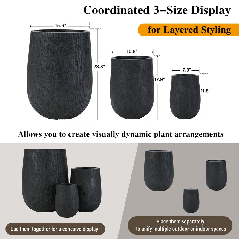 U_Style Egg-Shaped Lightweight MGO Outdoor Planter Set of 3