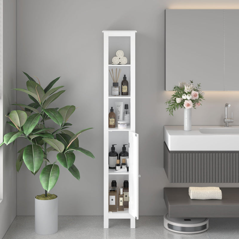Slim Tall Bathroom Storage Cabinet With Adjustable Shelves, Anti Tip Freestanding Cabinet - White