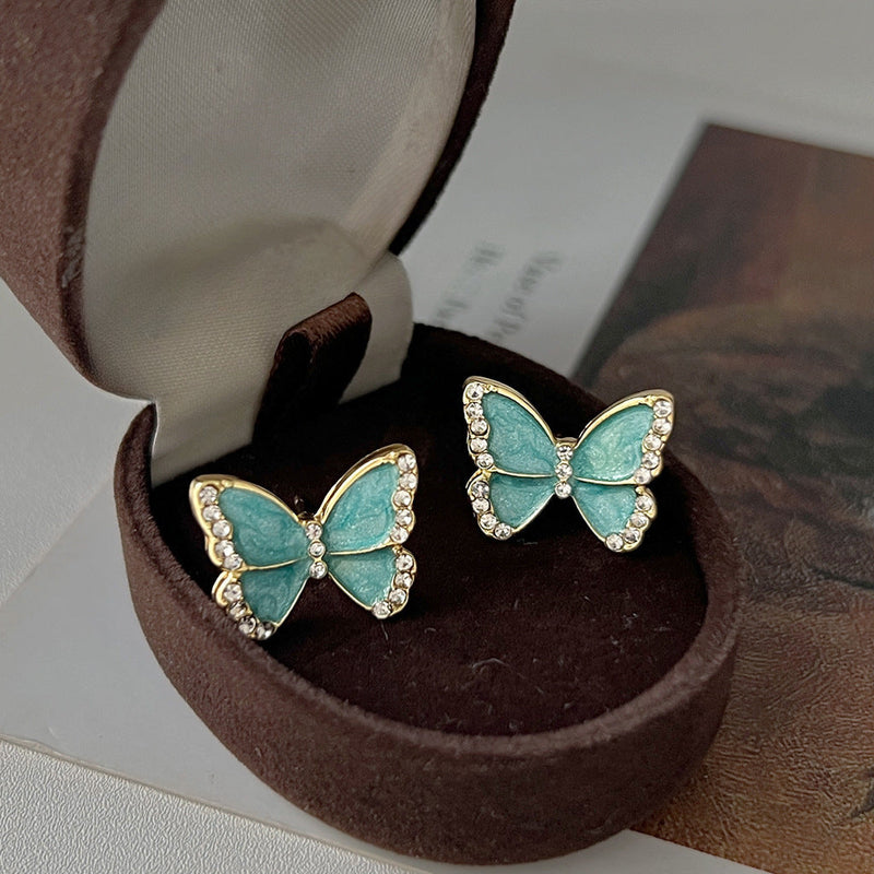 Rhinestone Blue Butterfly Earrings