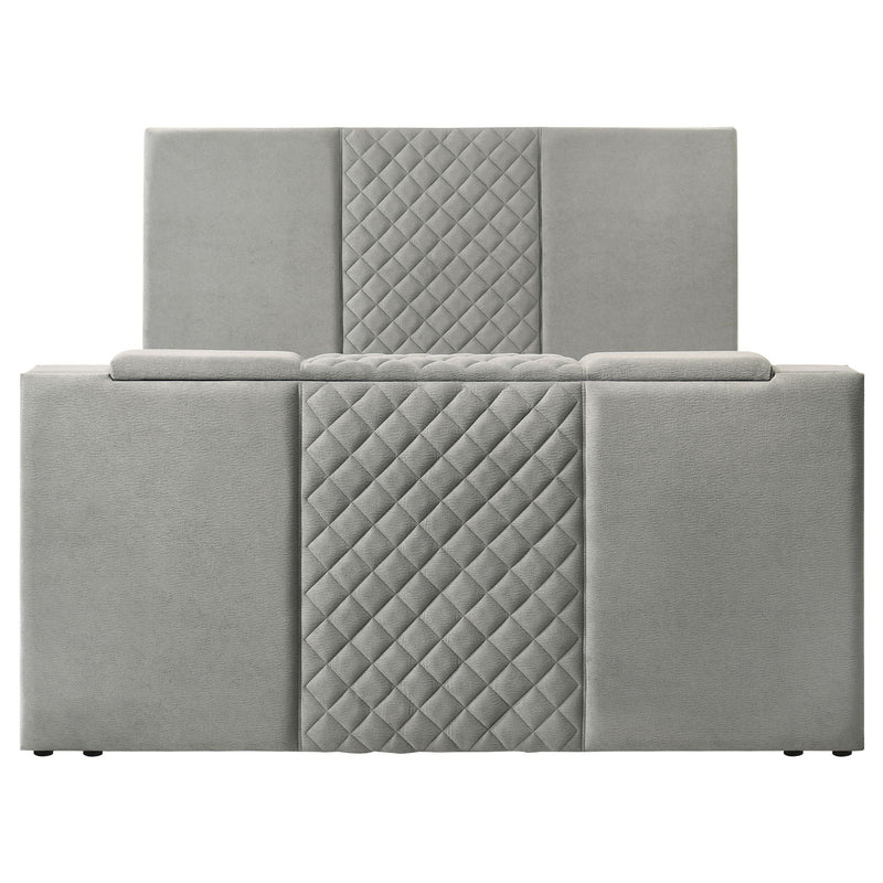Tara 61-inch Upholstered Eastern King Panel TV Bed Grey