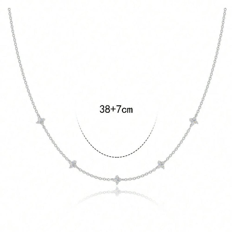 18K Gold Plated Tiny Blue Flower Necklace For Women, Gold Color Cute Pendant Necklace, Trendy Female Fashion Jewelry | Cubic Zirconia